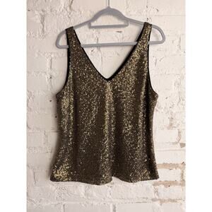Lauren Ralph Lauren Gold Sequin Tank Top Womens 16 Party Holiday Glam Party